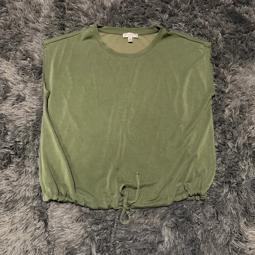 Cable & Gauge Studio Olive Green Sleeveless Drawstring Hem Top Large